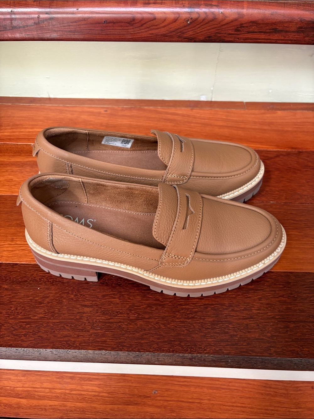 TOMS Light Brown Leather Penny Loafers